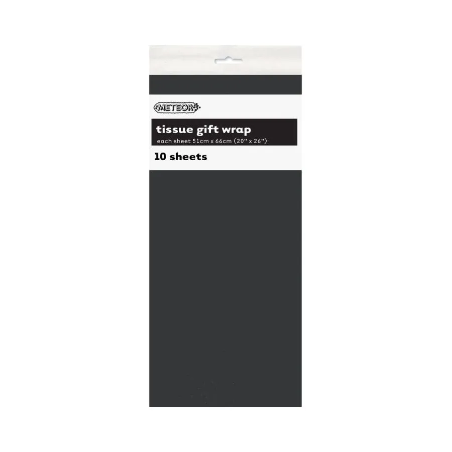 10pk Black Tissue Gift Wrap Sheets 51x66cm