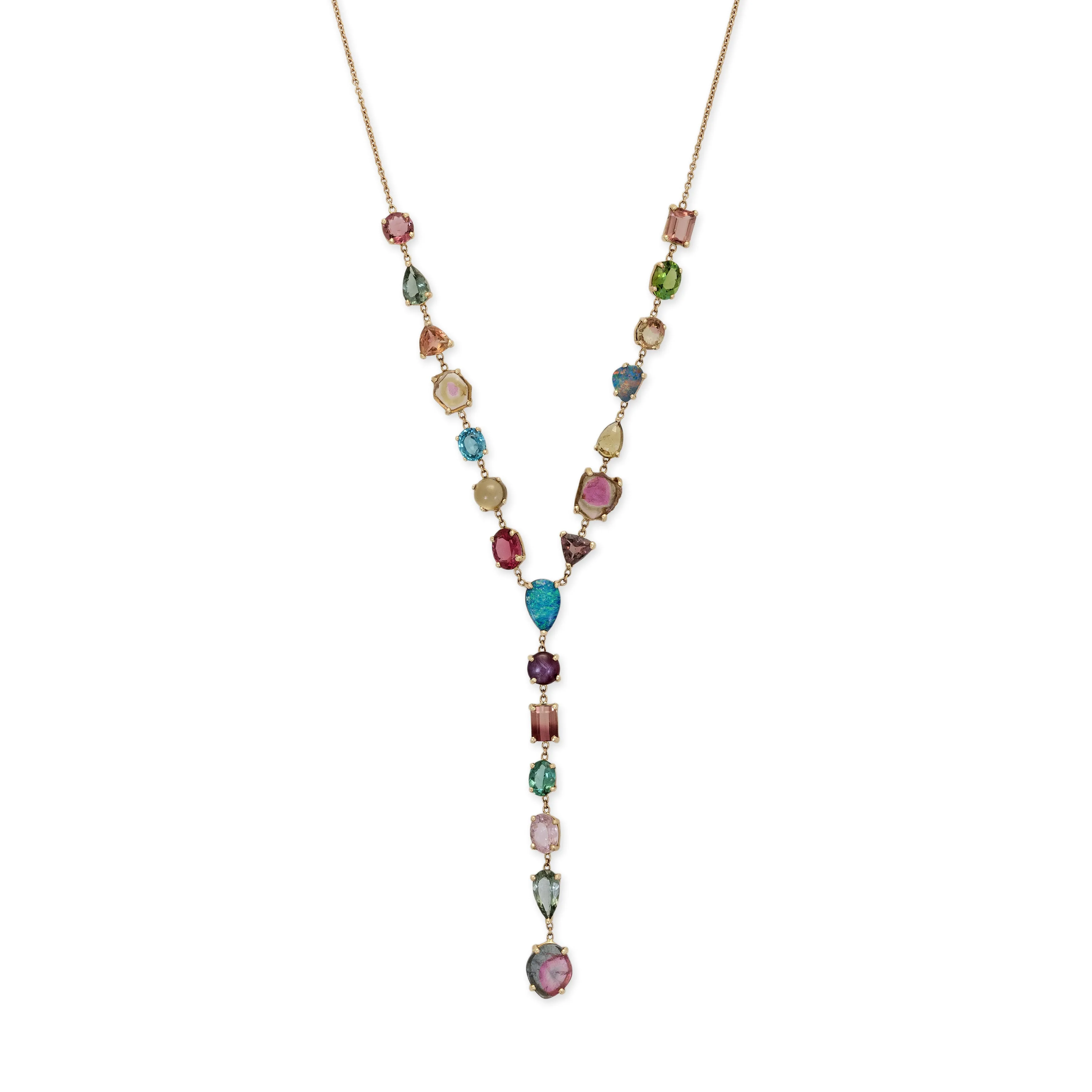 21 PRONG SET MULTI GEMSTONE Y NECKLACE