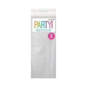 5pk Metallic Silver Tissue Gift Wrap Sheets 51x66cm