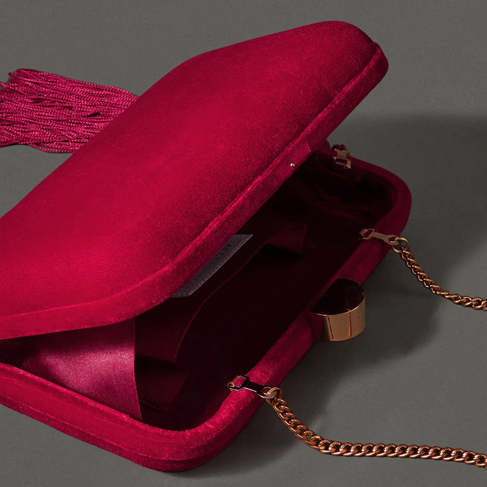 Accessorize London Women's Red Velvet Hardcase Clutch
