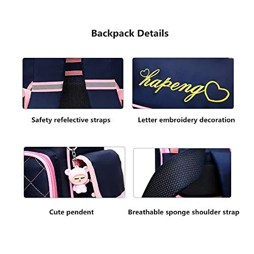 Adanina Cute Print Bowknot Trolley Backpack Elementary Middle School Rolling Bag Wheeled Waterproof