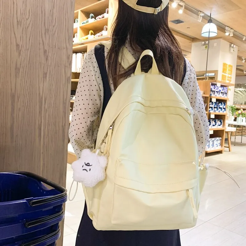 Back to school  Fashion Cute Teenager Bookbag Simple Solid Women Mochila Girls Pinkycolor Waterproof Schoolbag Backpack Nylon Rucksack