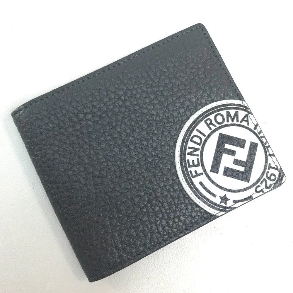 FENDI Folded wallet 7M0169 A4NR Calf leather dark gray x white FF logo stamp mens Used