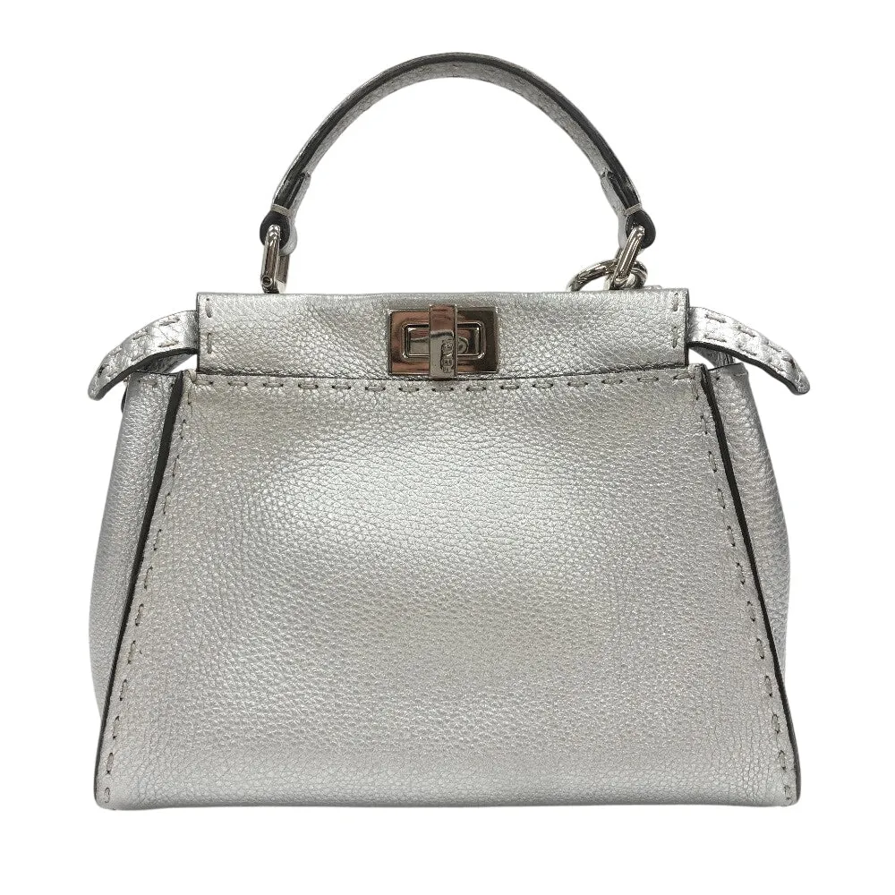 FENDI Handbag 8BN244 leather Silver Mini Pea Kaboo 2way