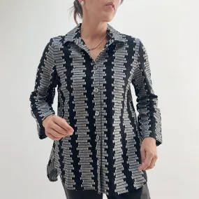 Habitat | Embroidered Cotton Button Down Top in Black