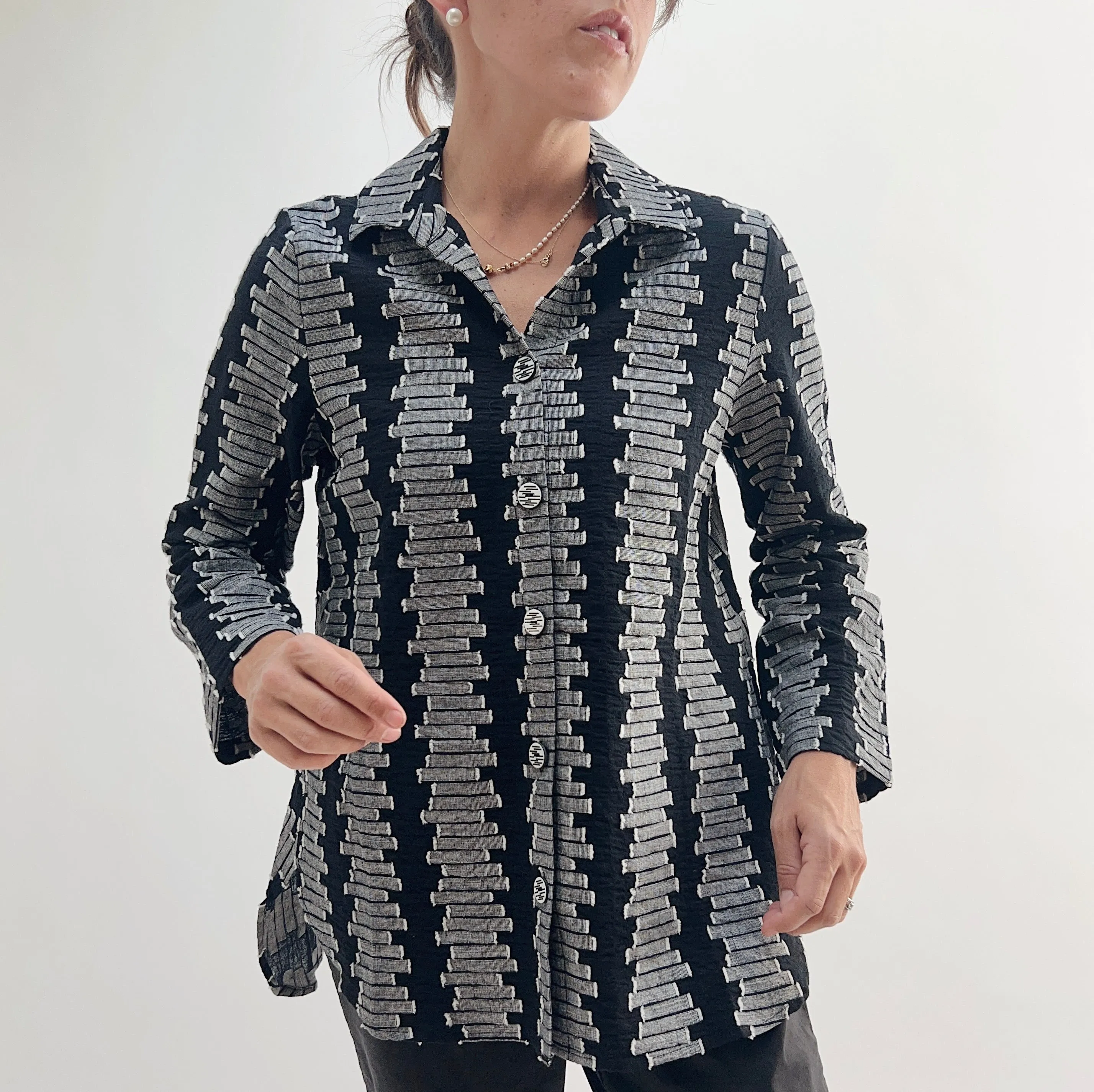 Habitat | Embroidered Cotton Button Down Top in Black