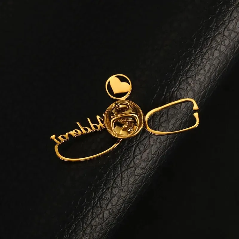 Heart Stethoscope Name Brooch