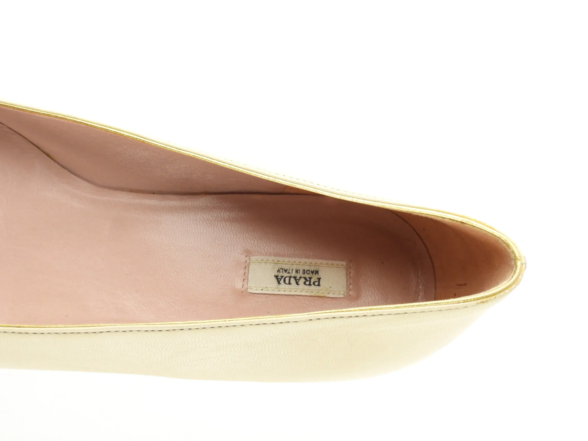 Prada Ivory Leather Pointed Toe Flats - 38.5