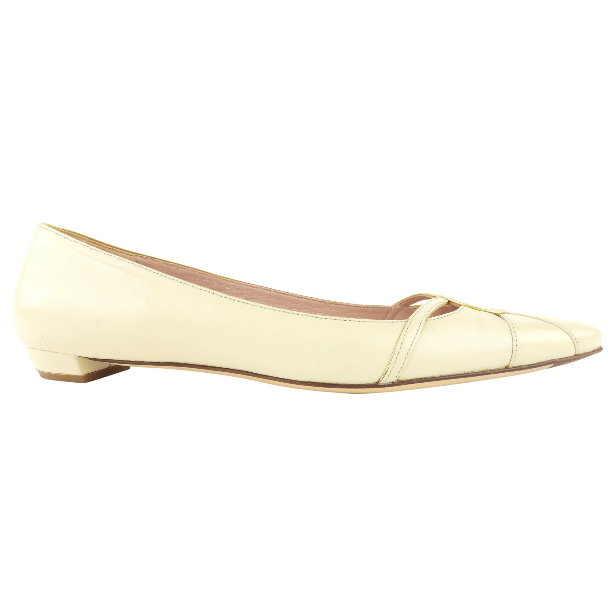 Prada Ivory Leather Pointed Toe Flats - 38.5